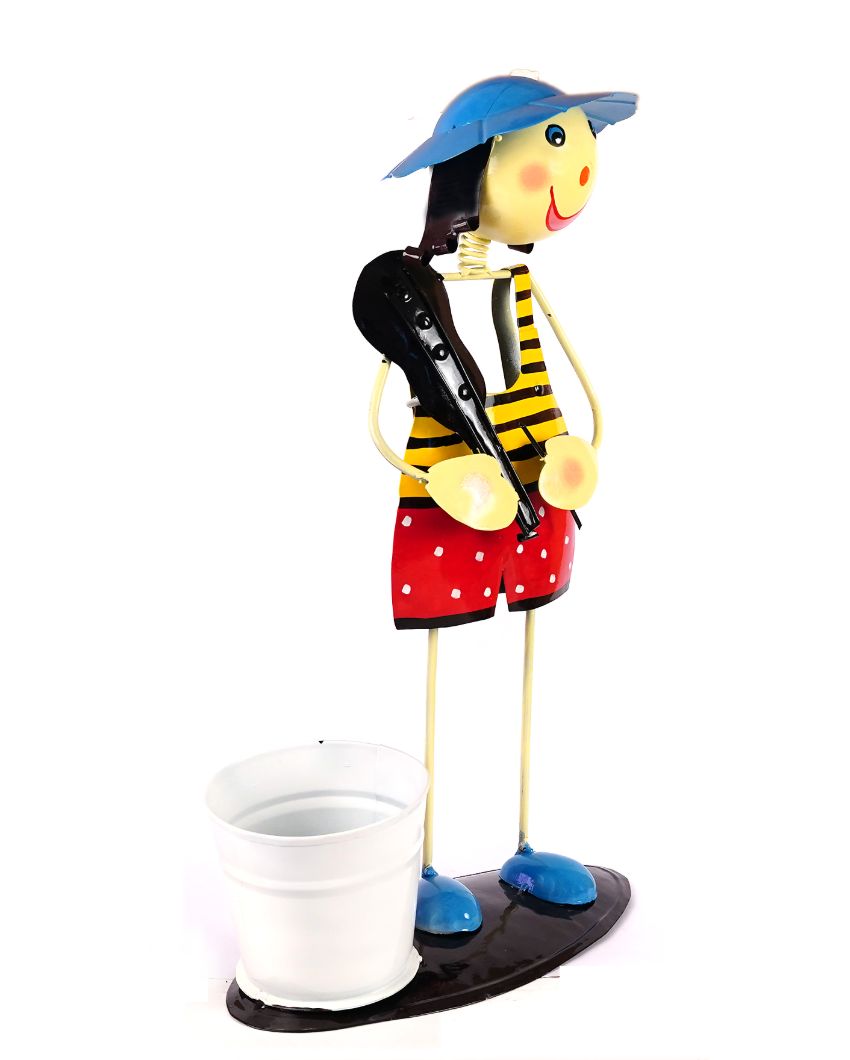 Yellow Handpainted Metal Musician Flower Basket Planter | 13 x 6 x 20 inches | Plant not included