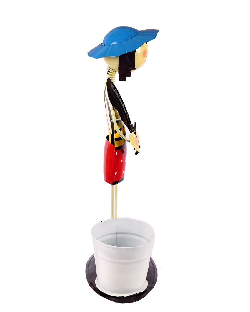 Yellow Handpainted Metal Musician Flower Basket Planter | 13 x 6 x 20 inches | Plant not included
