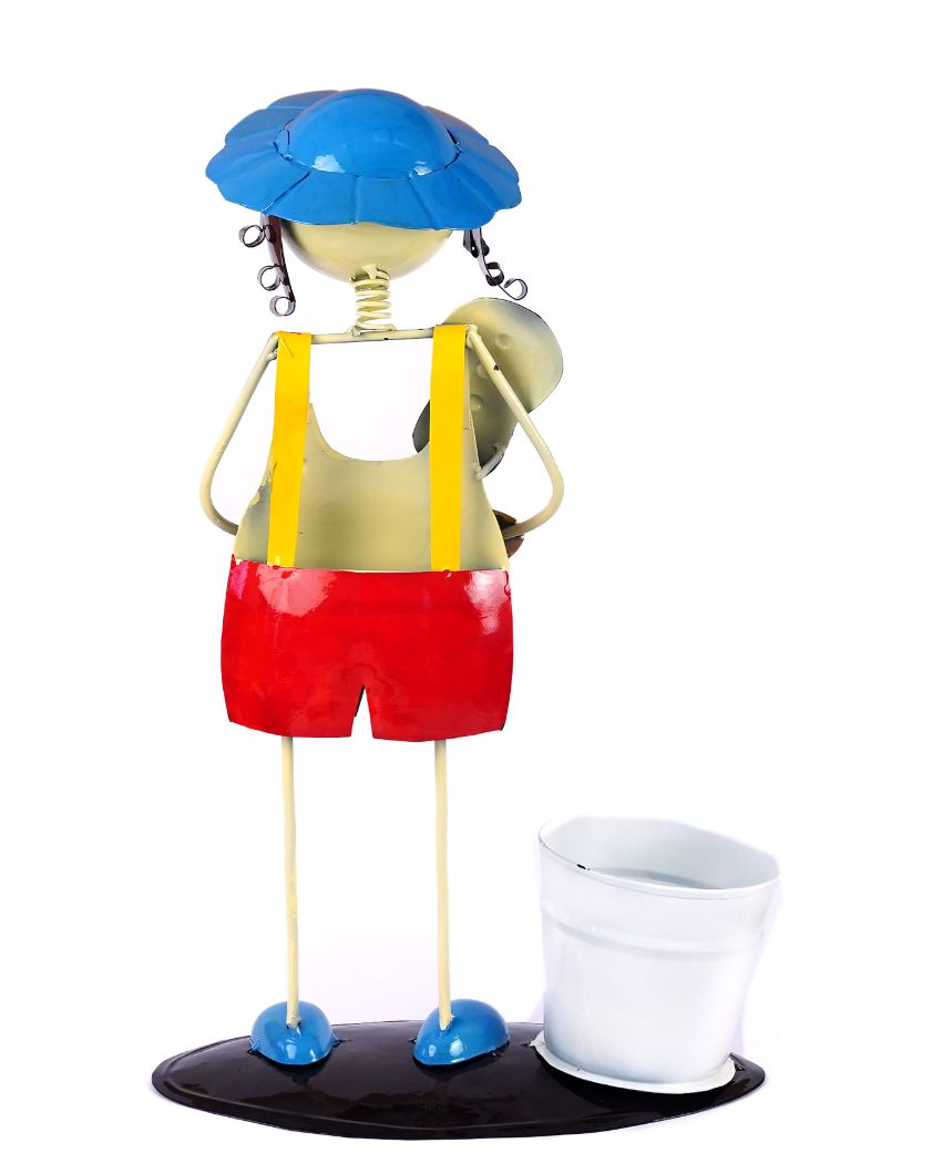 Yellow Handpainted Metal Musician Flower Basket Planter | 13 x 6 x 20 inches | Plant not included