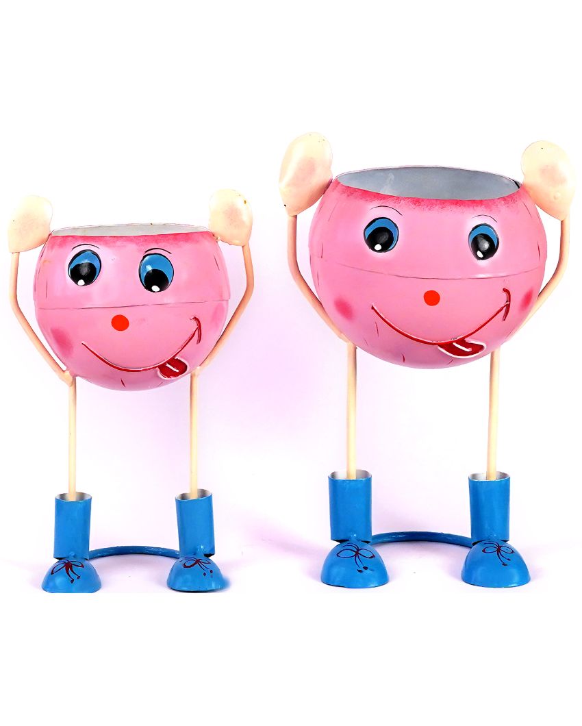 Doll Metal Handpainted Pink Color Flower Planter | Set Of 2 | Plant not included