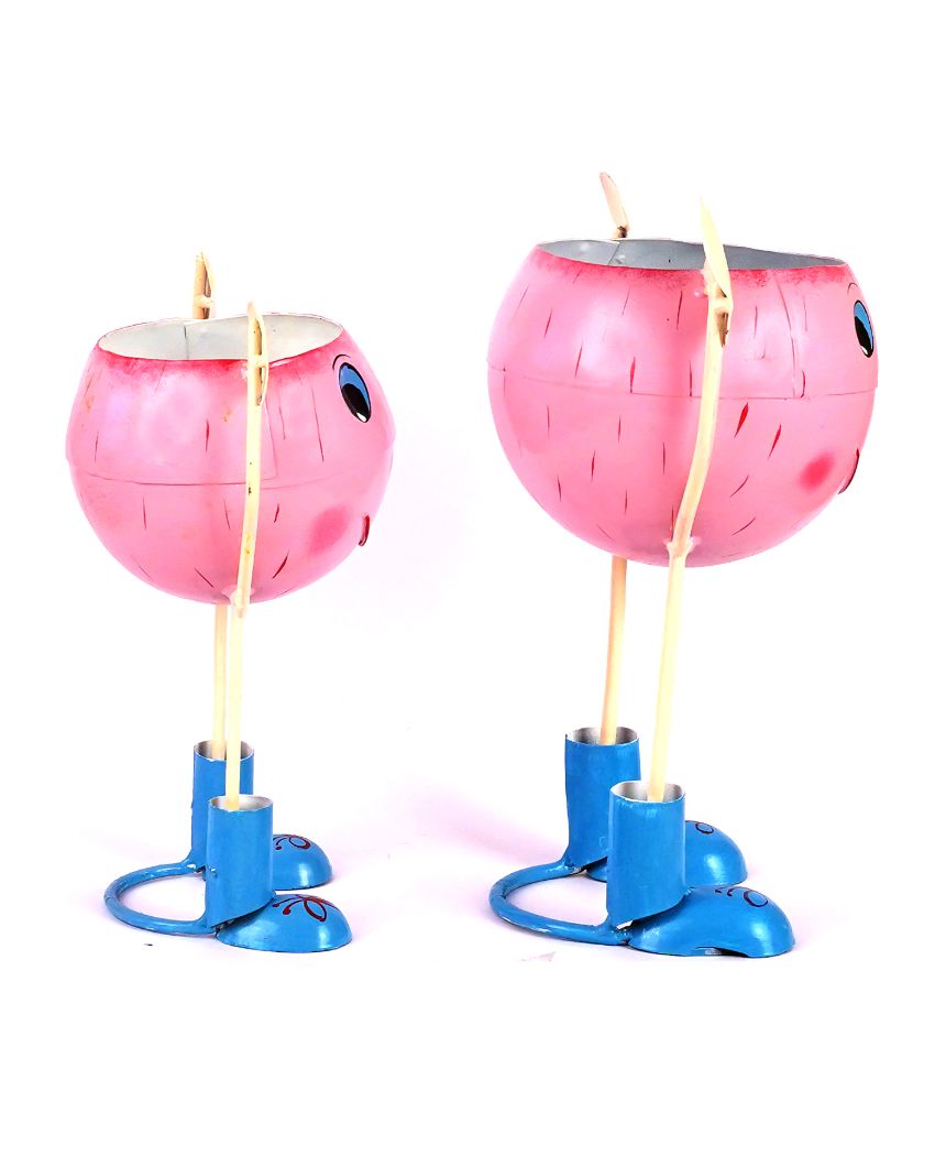 Doll Metal Handpainted Pink Color Flower Planter | Set Of 2 | Plant not included