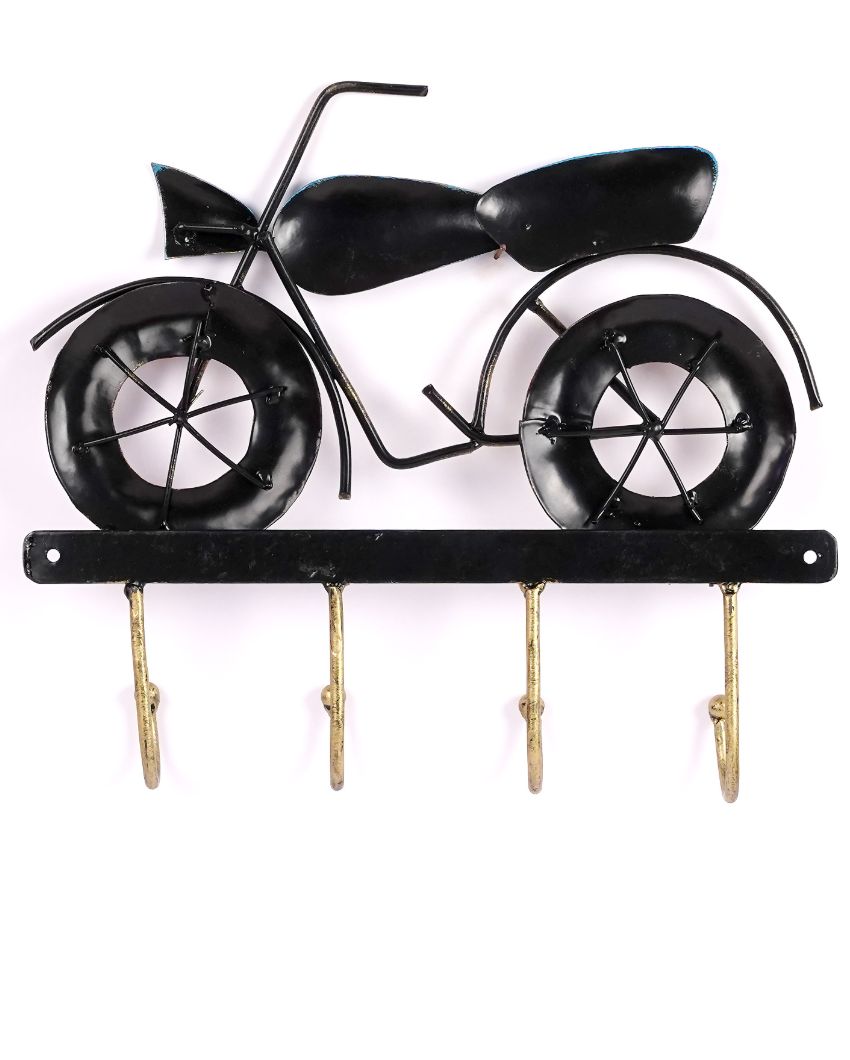 Metal Bike Showpiece Key Holder in Blue Color with 4 Hooks | 12 x 2 x 10 inches