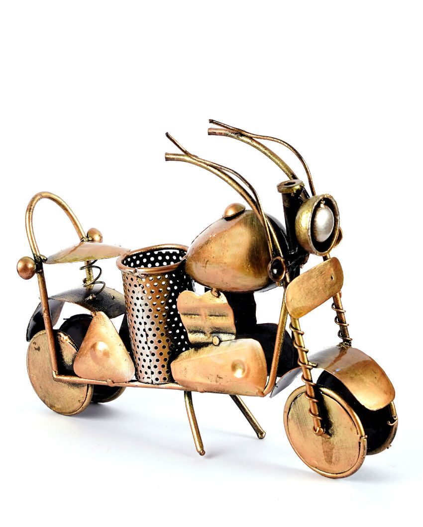 Old Era Golden Color Bike Pen Stand | 9 x 3 x 7 inches