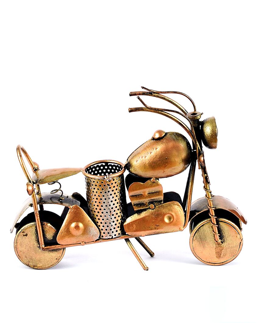 Old Era Golden Color Bike Pen Stand | 9 x 3 x 7 inches