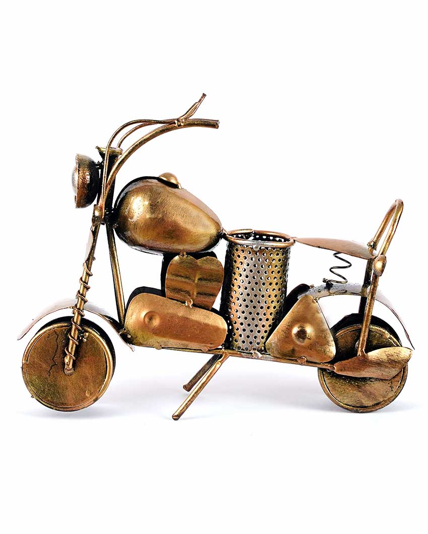 Old Era Golden Color Bike Pen Stand | 9 x 3 x 7 inches