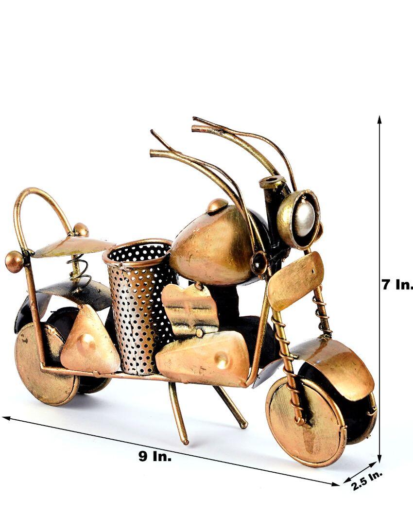 Old Era Golden Color Bike Pen Stand | 9 x 3 x 7 inches