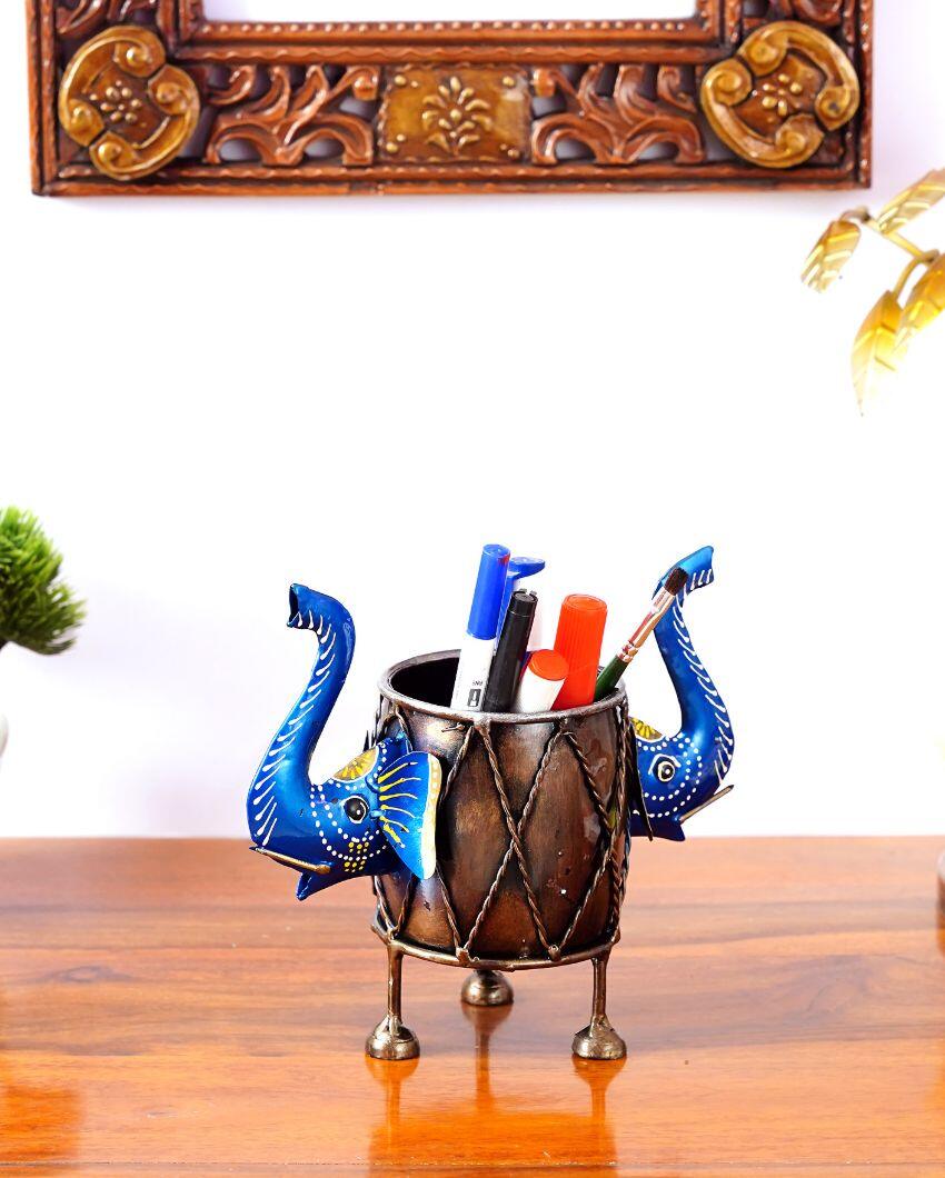 Elephant Metal Blue Color with Pen Stand | 9 x 3 x 7 inches