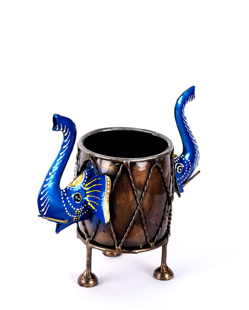 Elephant Metal Blue Color with Pen Stand | 9 x 3 x 7 inches