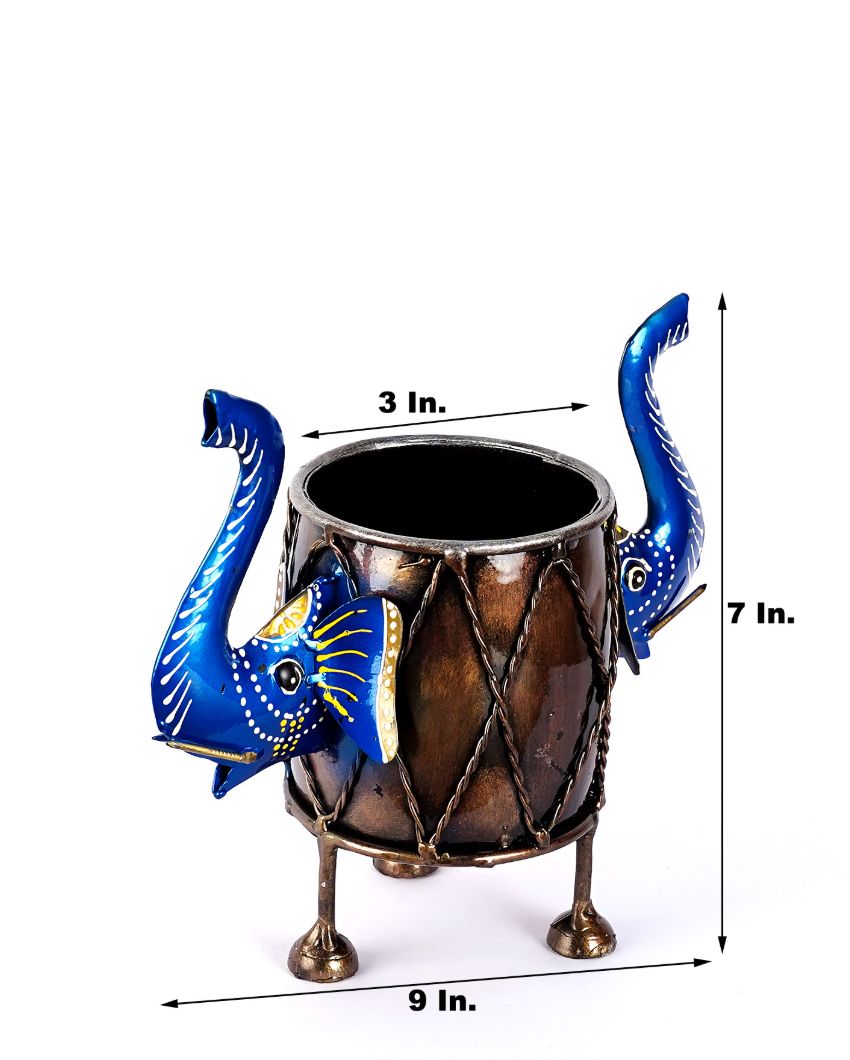 Elephant Metal Blue Color with Pen Stand | 9 x 3 x 7 inches