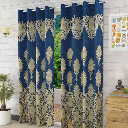 Blue Royal Jacquard Door Curtains | Set of 2 | 4 ft x 7 ft