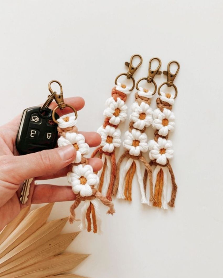Floral Flower Bag Charm Keychain | 9 x 2 inches