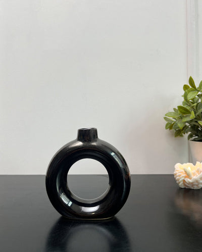 Modern Black Donut Ceramic Vase | 4 x 4 inches