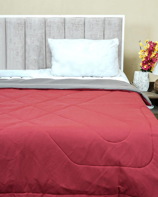 Solid Maroon Color Printed Polycotton Comforter | Single Or Double Size | 90 x 60 Inches , 90 x 90 Inches