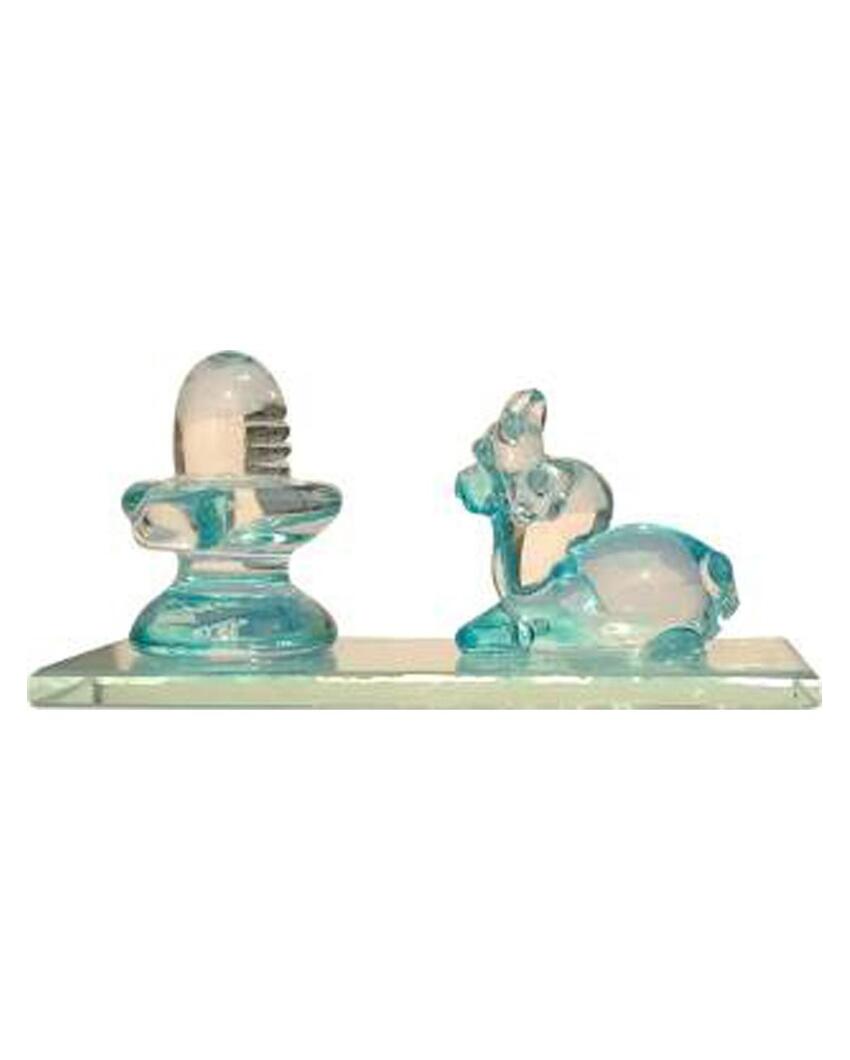 Nandi Worshiping Shivling Crystal Glass Showpiece | 3 x 2 inches