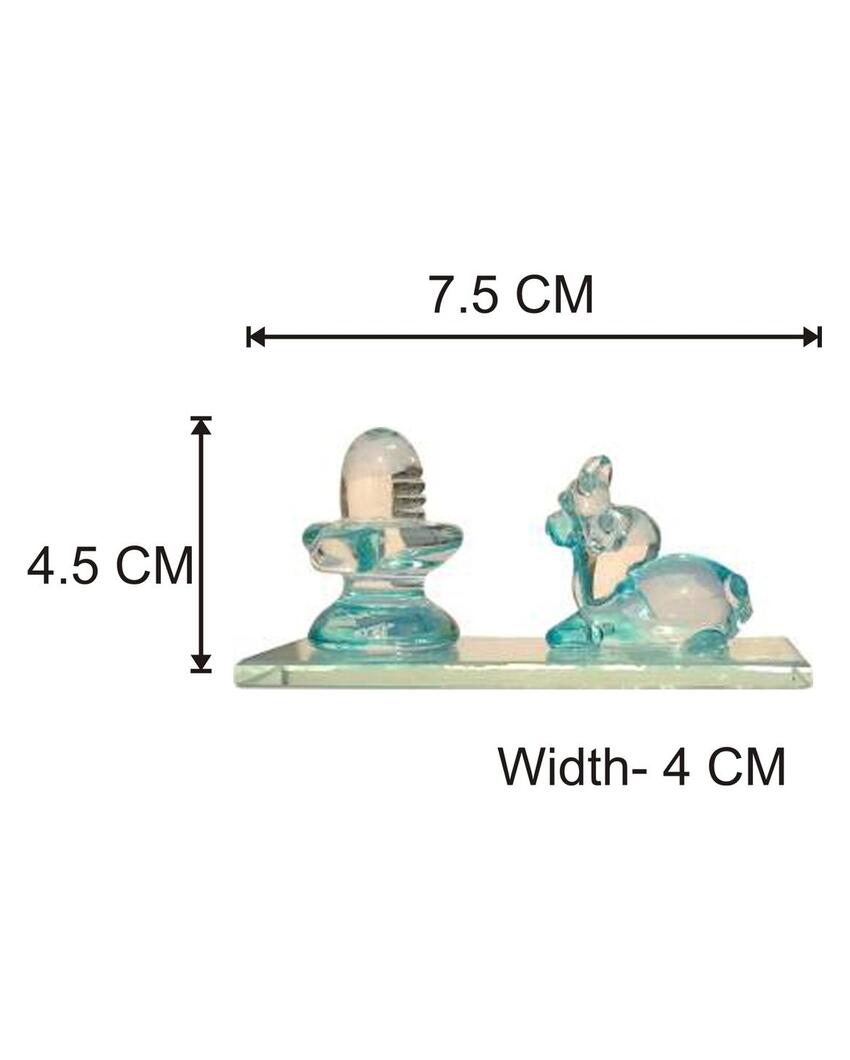 Nandi Worshiping Shivling Crystal Glass Showpiece | 3 x 2 inches