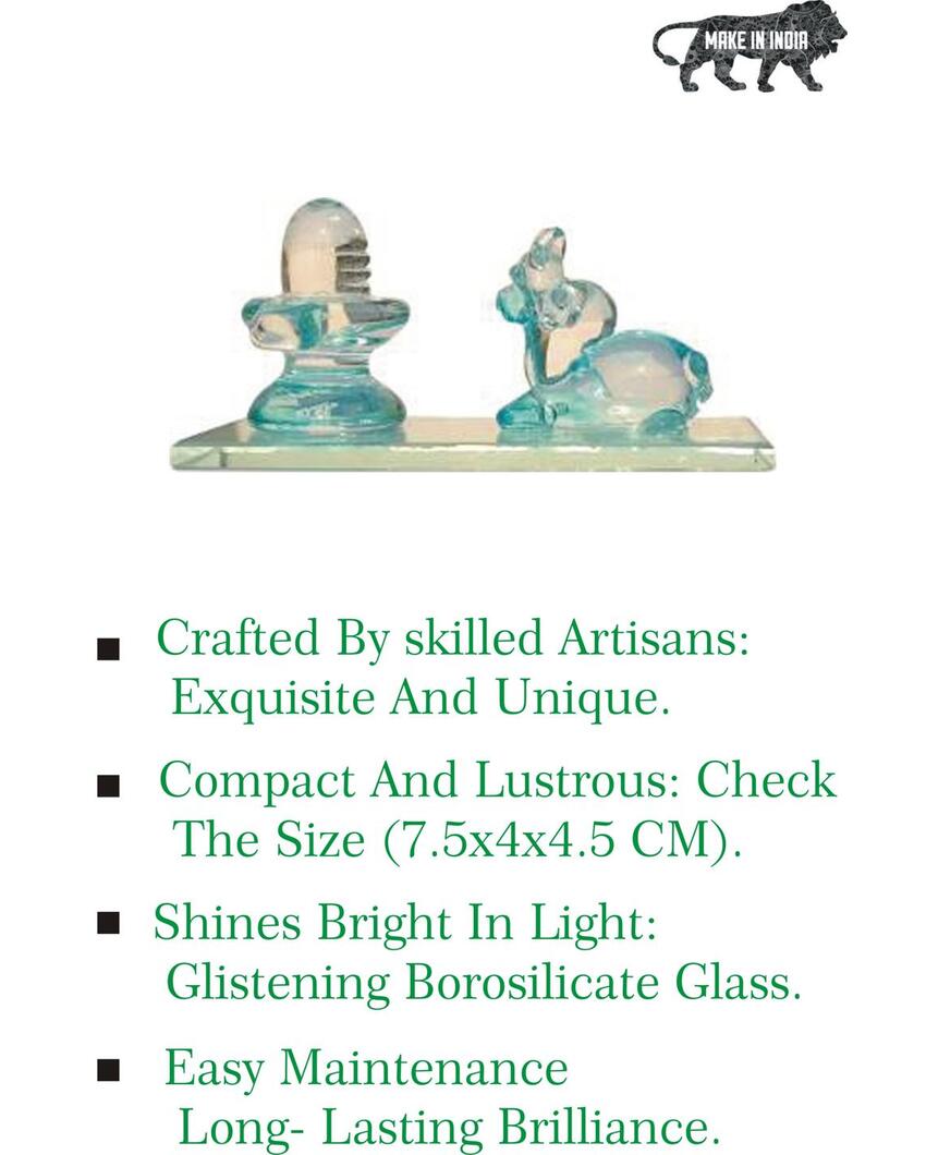 Nandi Worshiping Shivling Crystal Glass Showpiece | 3 x 2 inches