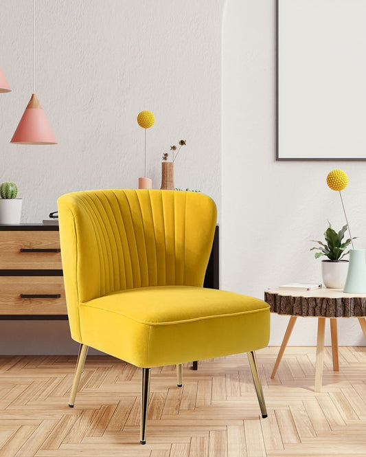 Beato Velvet Accent Solid Wood Chair Yellow