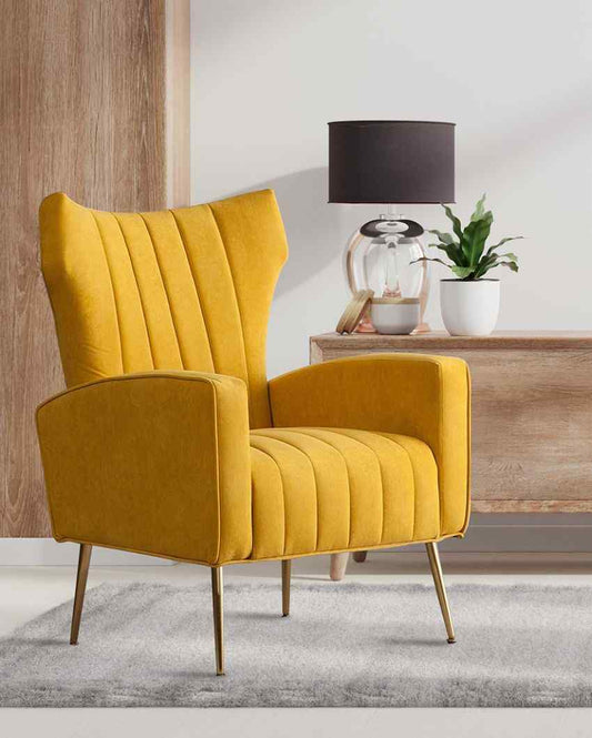 Murrow Velvet Accent Solid Wood Chair Yellow