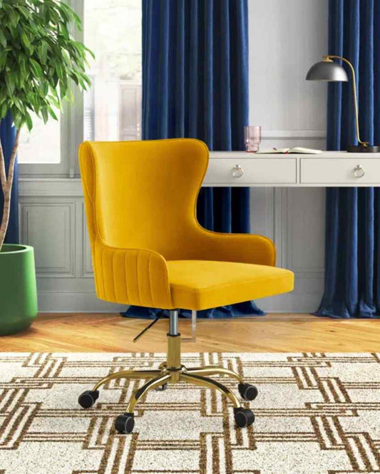 Velvet Adan Task Solid Wood Chair Yellow
