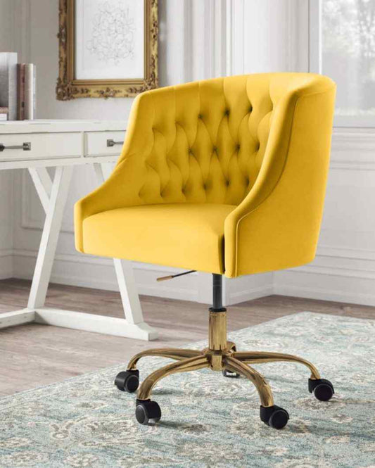 Velvet Clemence Task Solid Wood Chair Yellow