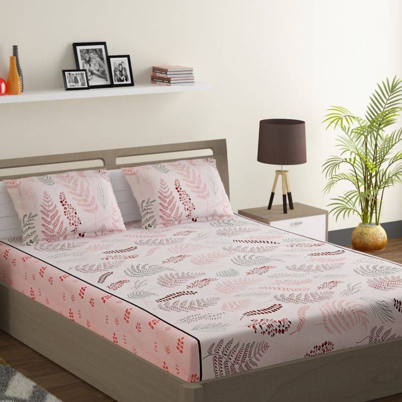 Light Pink Floral Light Print Cotton Bedding Set Double Size