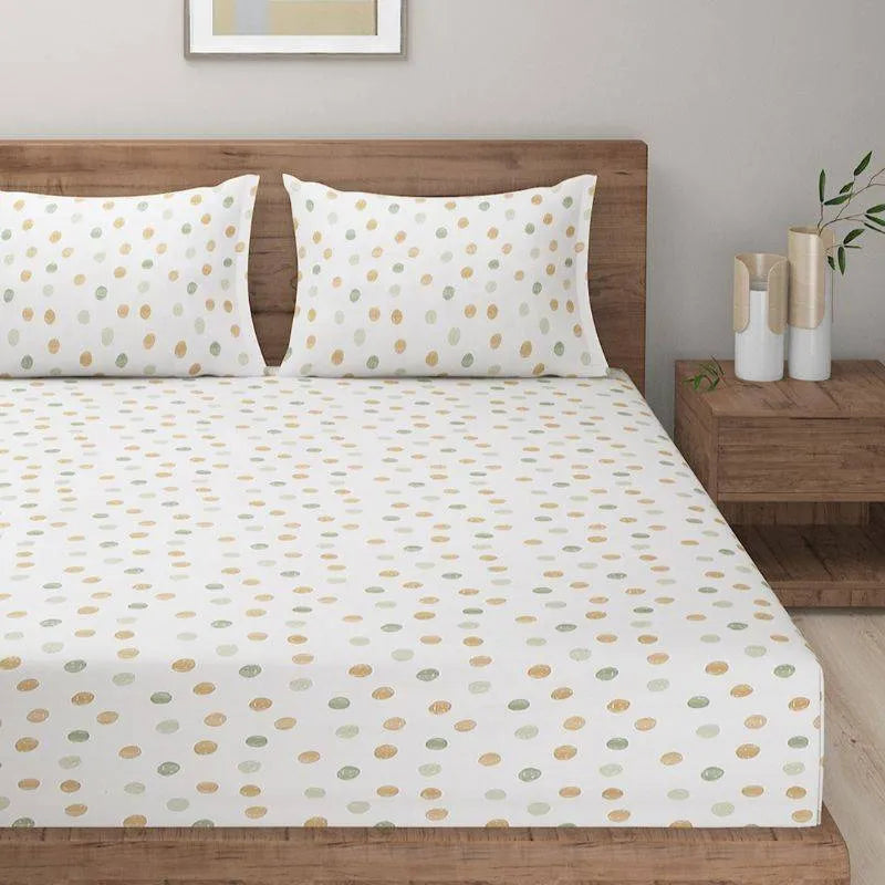 Dark Green Motifs Exclusive Print Cotton Satin Bedding Set Double Size