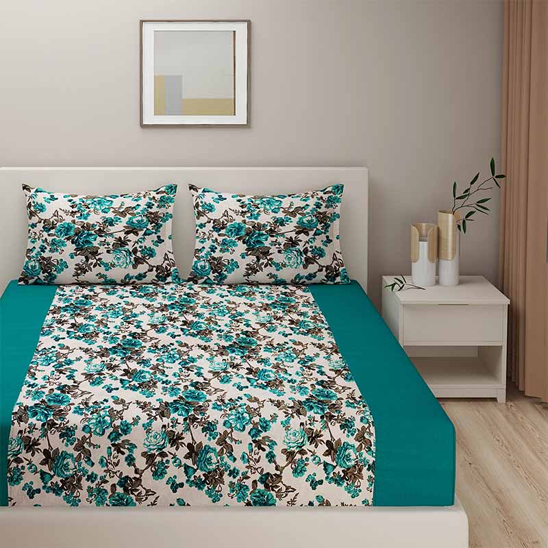 Dark Green Shades of Paradise Cotton Bedding Set | Double Size Default Title