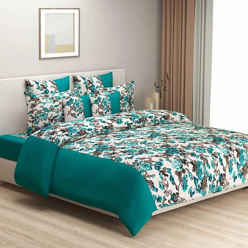 Dark Green Shades of Paradise Cotton Bedding Set | Double Size Default Title