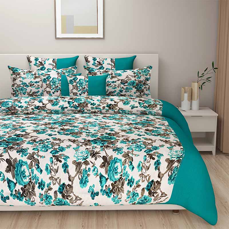 Dark Green Shades of Paradise Cotton Bedding Set | Double Size Default Title
