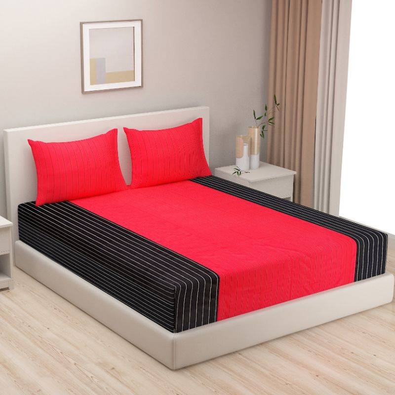 Black Stripes Print Cotton Bedding Set | Double Size Default Title