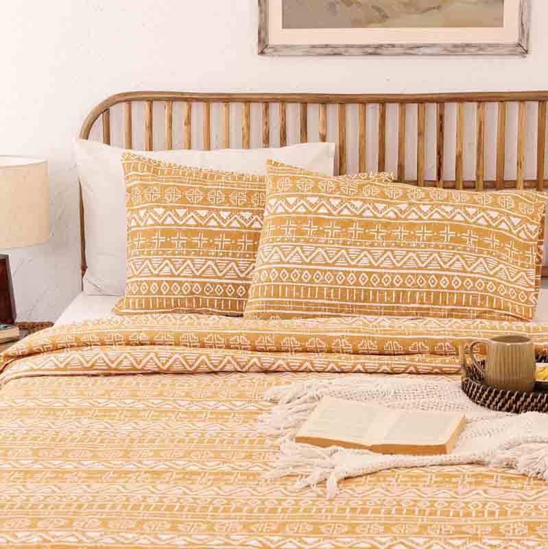 Yellow Kullu Patti Cotton Duvet Cover | Single Size | 60 x 90 inches