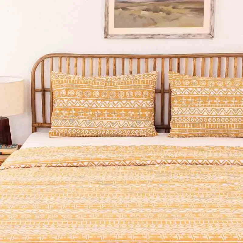 Yellow Kullu Patti Cotton Duvet Cover | Single Size | 60 x 90 inches