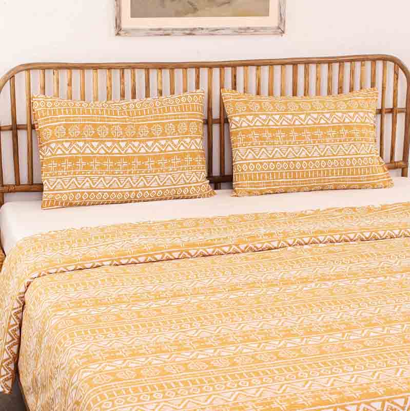 Yellow Kullu Patti Cotton Duvet Cover | Single Size | 60 x 90 inches