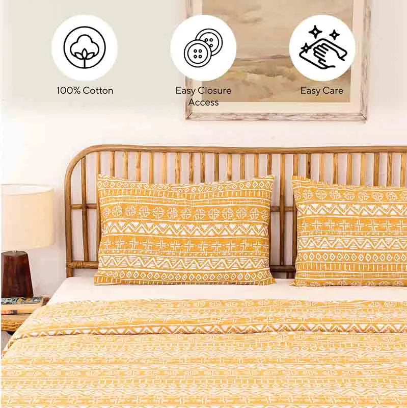 Yellow Kullu Patti Cotton Duvet Cover | Single Size | 60 x 90 inches
