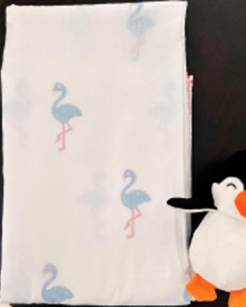 Lightweight Natural Muslin Flamingo Printed Handblock 3-Layer Dohar Kids Blanket | 40 x 60 inches
