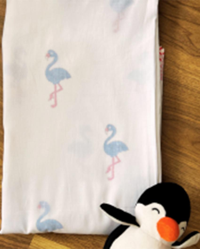 Lightweight Natural Muslin Flamingo Printed Handblock 3-Layer Dohar Kids Blanket | 40 x 60 inches