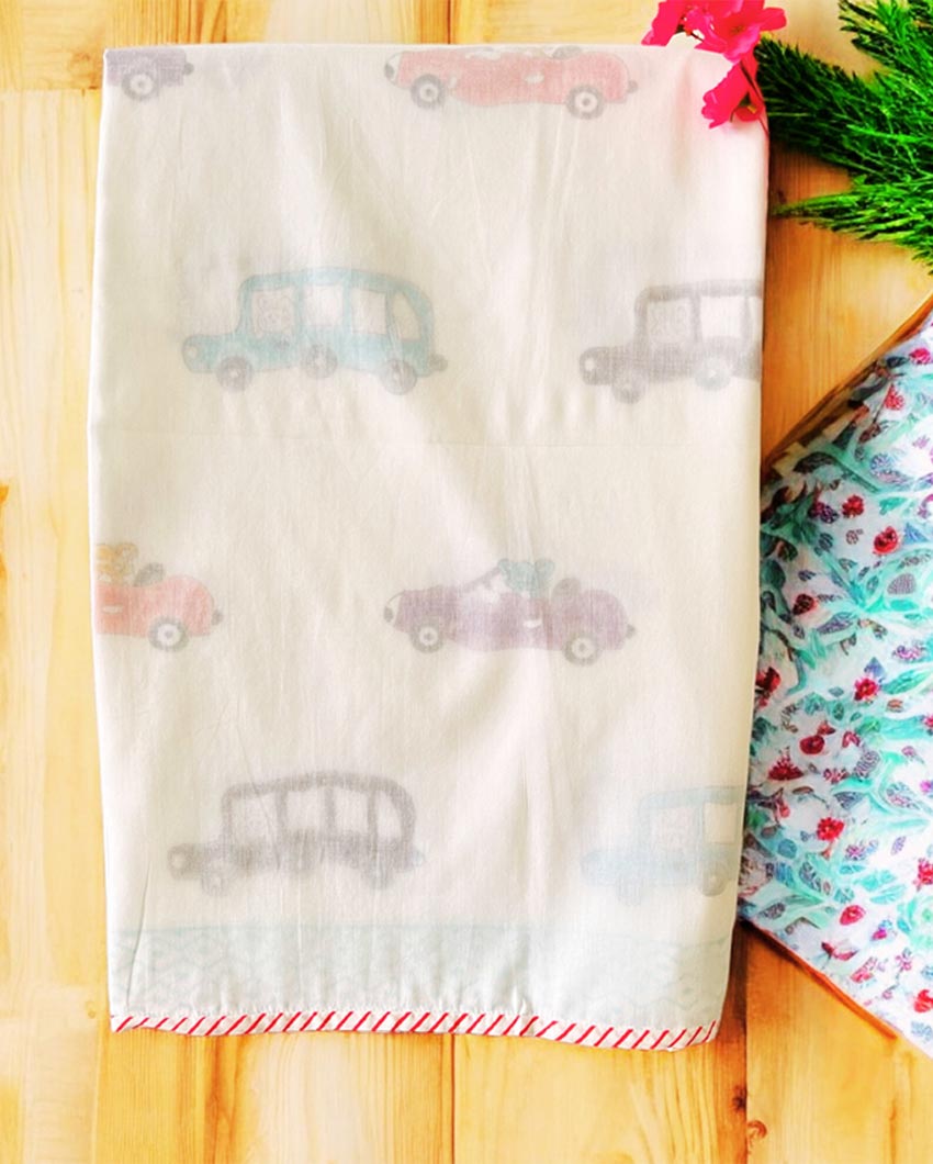 Lightweight Natural Muslin Flamingo Printed Handblock 3-Layer Dohar Kids Blanket | 40 x 60 inches