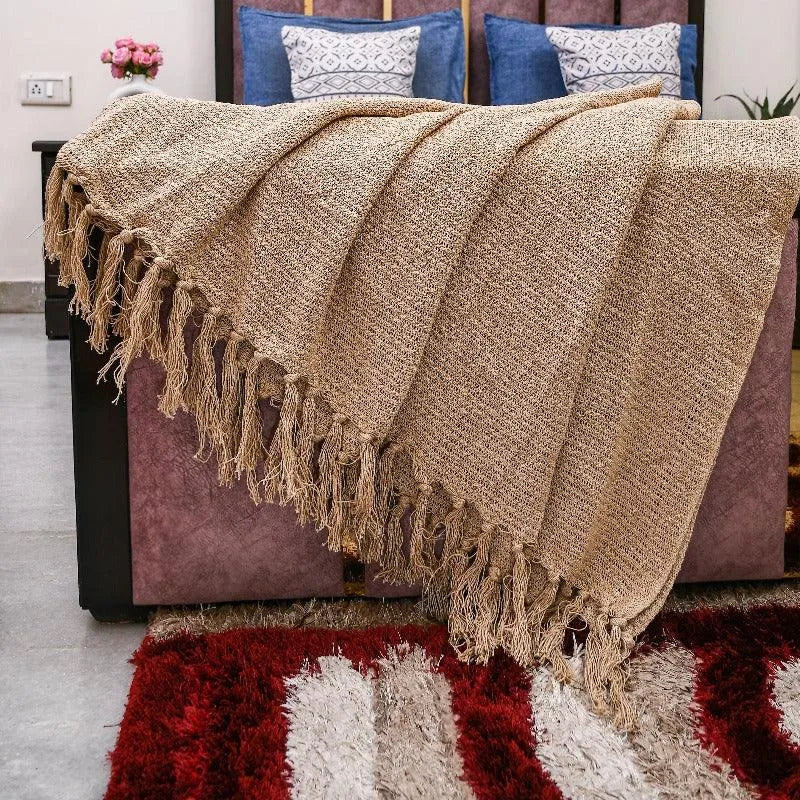 Serene Beige Breathable Cotton Throw