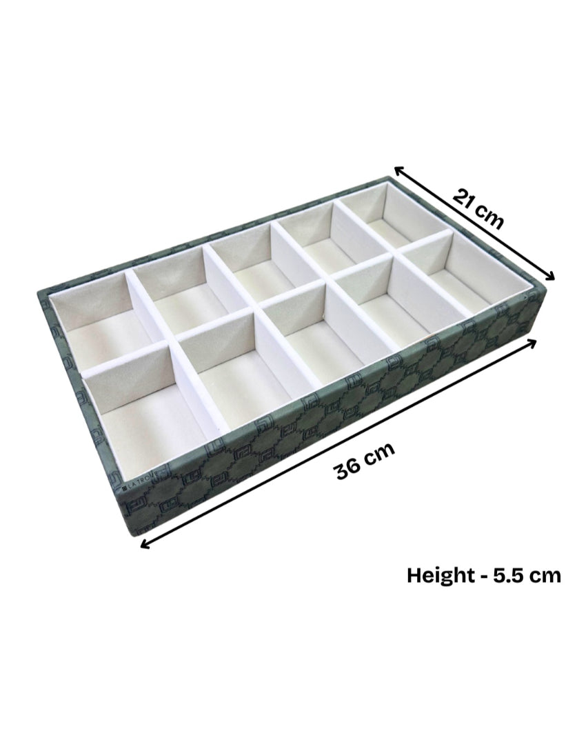 Vegan Olive Green Leather 10 Slot organizing Tray | 14 x 8 x 3 inches
