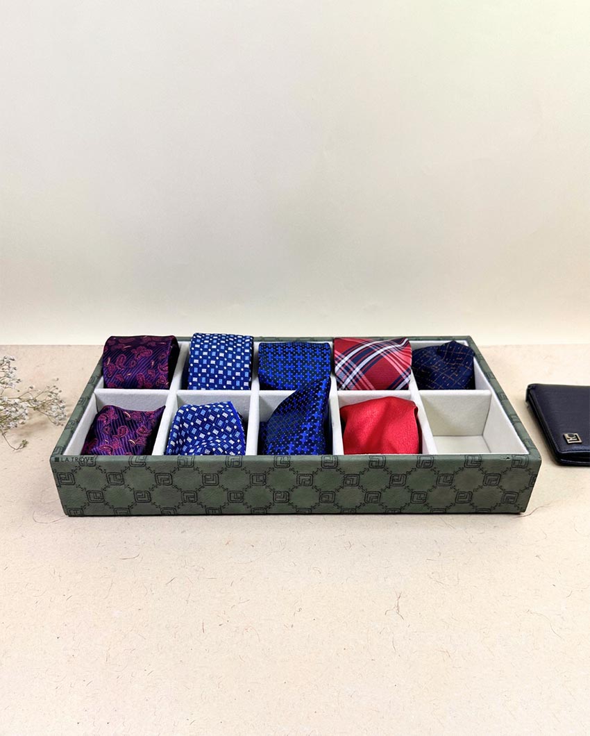 Vegan Olive Green Leather 10 Slot organizing Tray | 14 x 8 x 3 inches