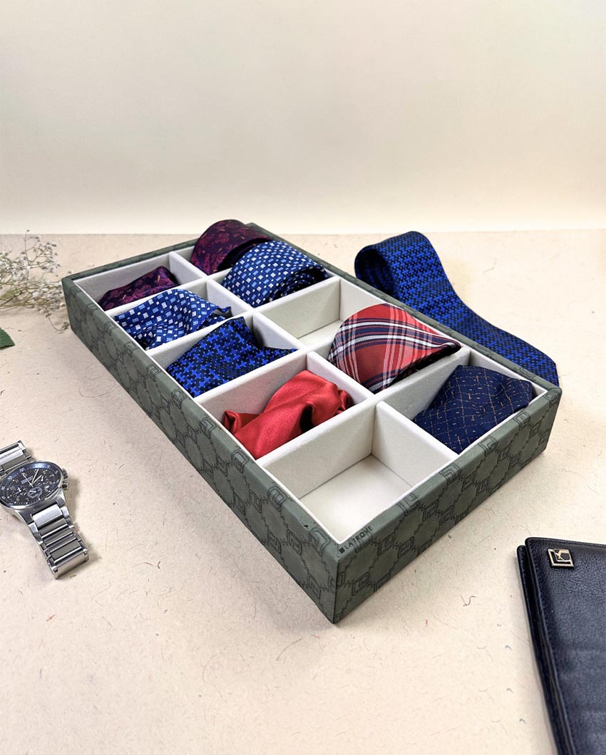 Vegan Olive Green Leather 10 Slot organizing Tray | 14 x 8 x 3 inches
