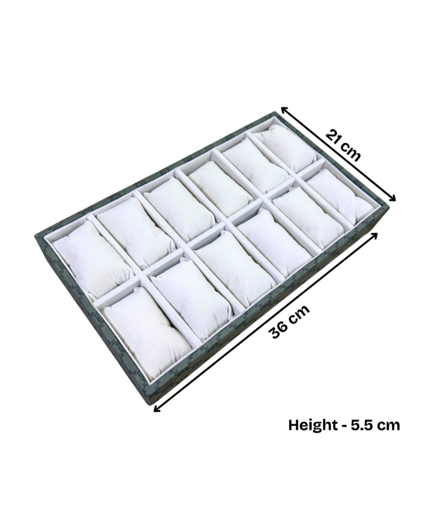 Vegan Olive Green Leather 12 Slot Watch Display Tray | 14 x 8 x 3 inches