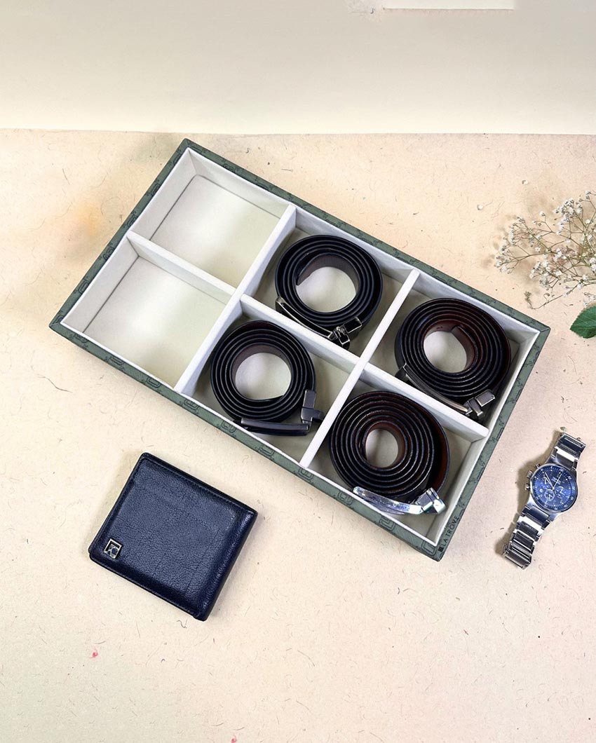 Vegan Leather Olive Green Organizer Tray | 14 x 8 x 3 inches