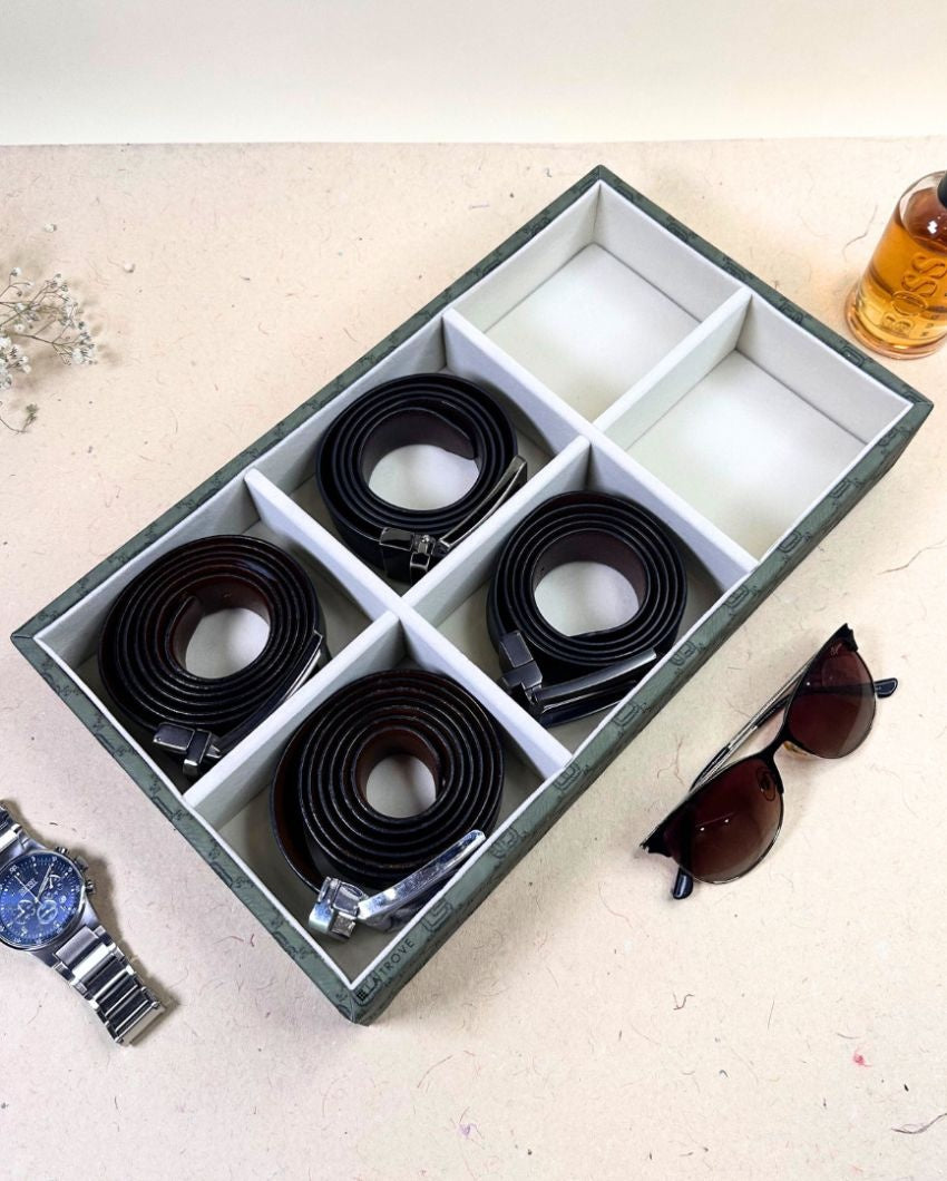 Vegan Leather Olive Green Organizer Tray | 14 x 8 x 3 inches