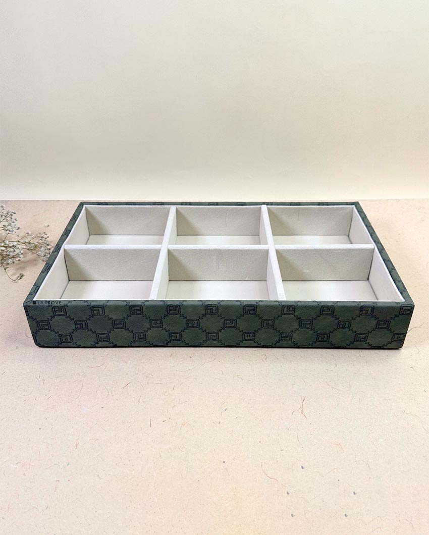 Vegan Leather Olive Green Organizer Tray | 14 x 8 x 3 inches