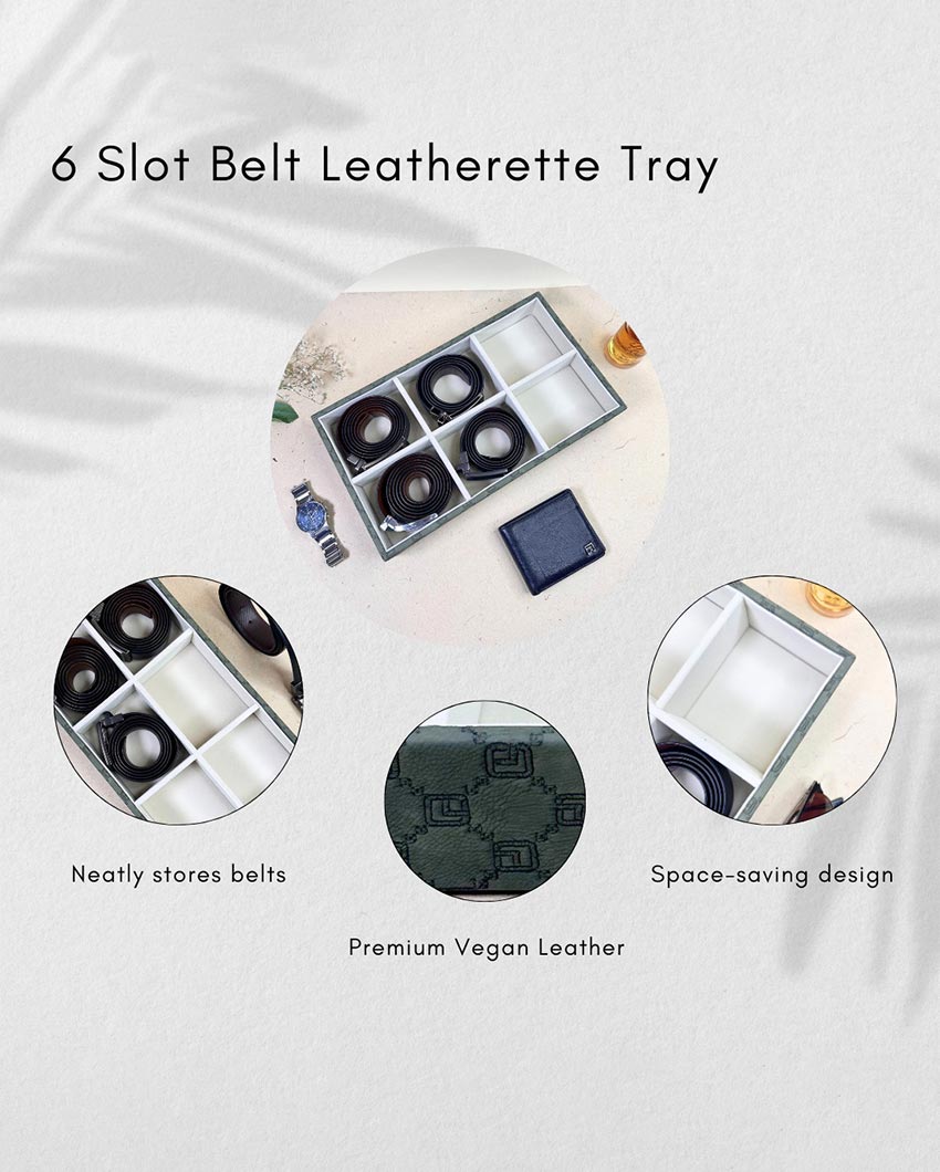 Vegan Leather Olive Green Organizer Tray | 14 x 8 x 3 inches