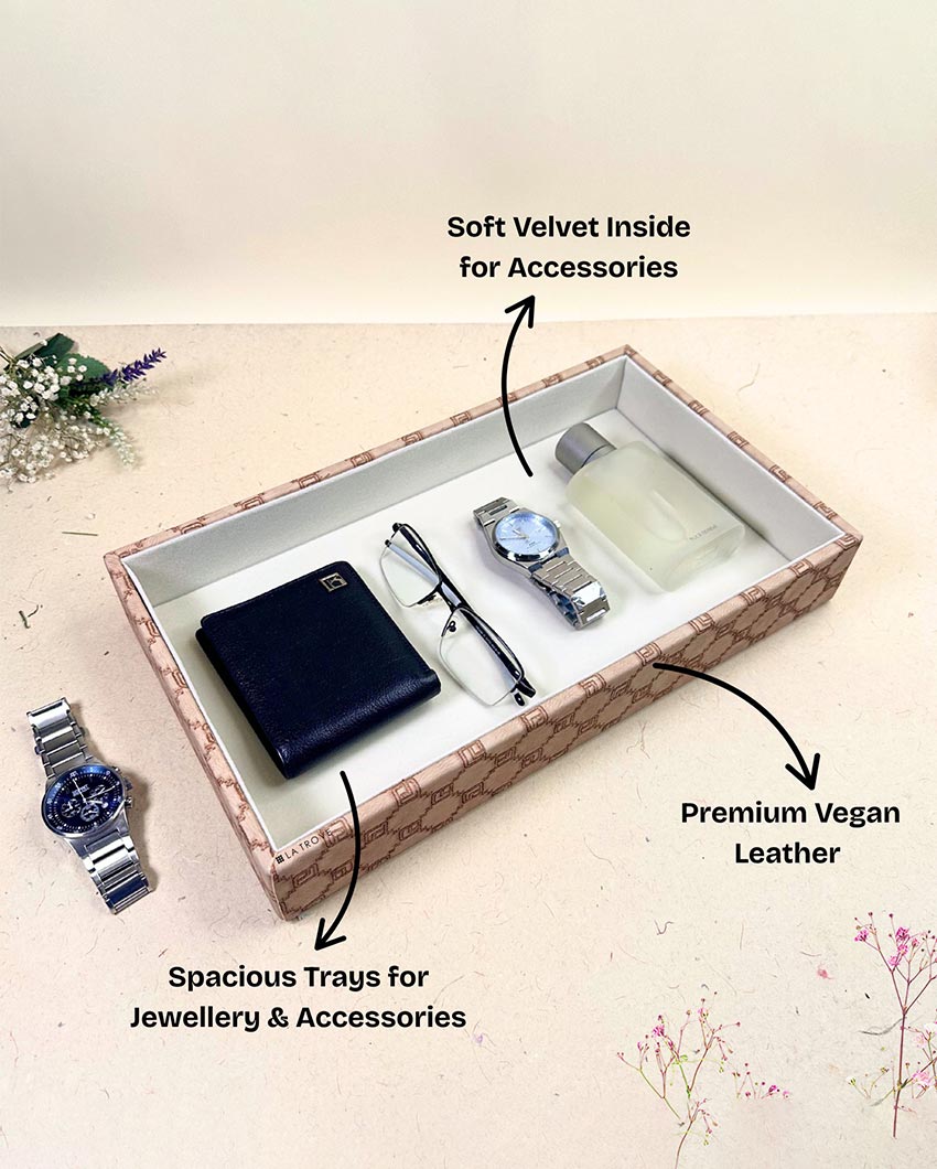 Champagne Vegan Leather Plain Organizer Tray | 14 x 8 x 3 inches