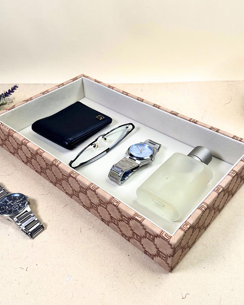 Champagne Vegan Leather Plain Organizer Tray | 14 x 8 x 3 inches