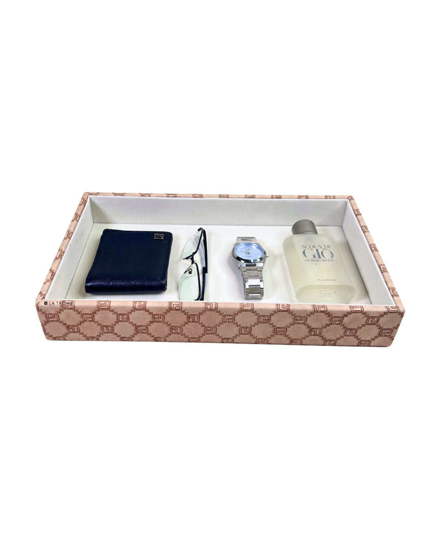 Champagne Vegan Leather Plain Organizer Tray | 14 x 8 x 3 inches