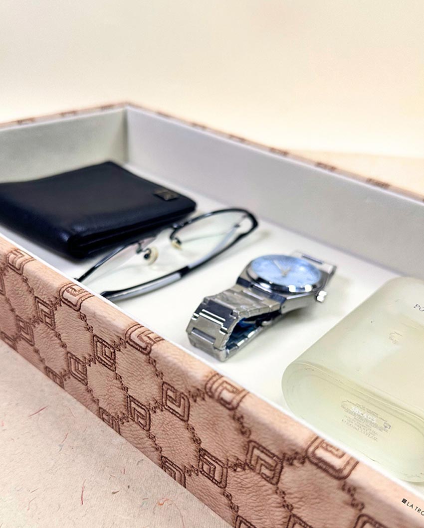 Champagne Vegan Leather Plain Organizer Tray | 14 x 8 x 3 inches